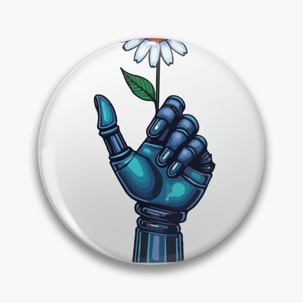 Item preview, I'm Not A Robot - Robotic Hand Holding Daisy Flower  Mechanical vs Organic Nature Aesthetic Illustration designed and sold by Design-Pro-21.