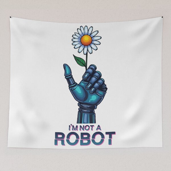 Item preview, I'm Not A Robot - Robotic Hand Holding Daisy Flower  Mechanical vs Organic Nature Aesthetic Illustration designed and sold by Design-Pro-21.