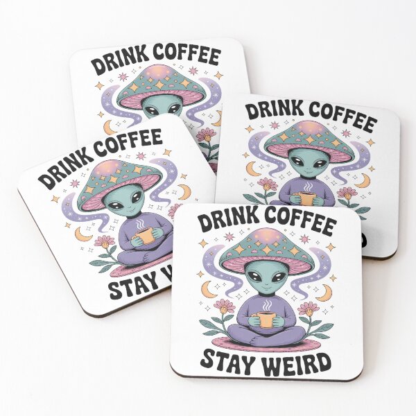 Item preview, Drink Coffee Stay Weird – Cute Alien Coffee Illustration designed and sold by Lulunza.