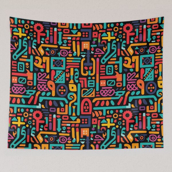 Item preview, Abstract tribal blue and yellow pattern consisted of folk symbols designed and sold by y-a-y.