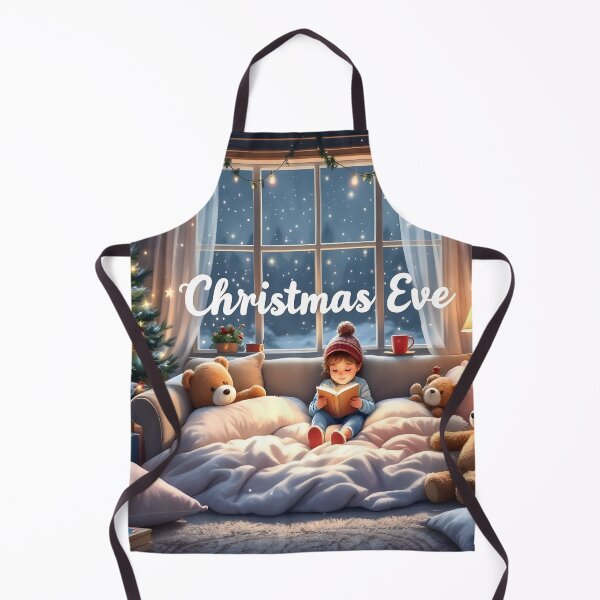 Item preview, "Cozy Christmas Eve Cute Child Reading by Tree Snowy Window Holiday Illustration designed and sold by DreamyWallVibes.