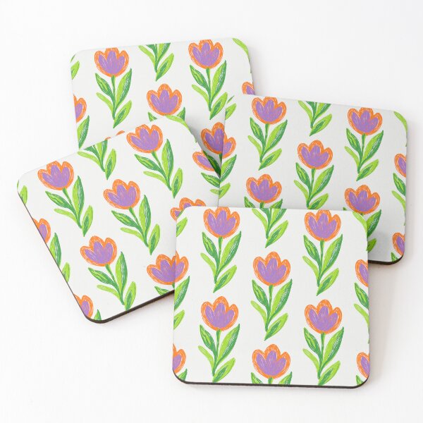Item preview, Seamless tulip floral pattern with hand drawn crayon style flowers and green leaves on light background, playful botanical repeat design for fabric textile wallpaper. designed and sold by Opart Srinok.