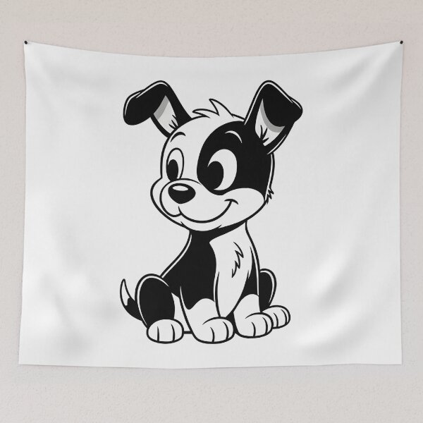 Item preview, Black And White Dog Cartoon Puppy – Cute Dog Illustration designed and sold by Uglyandcute.