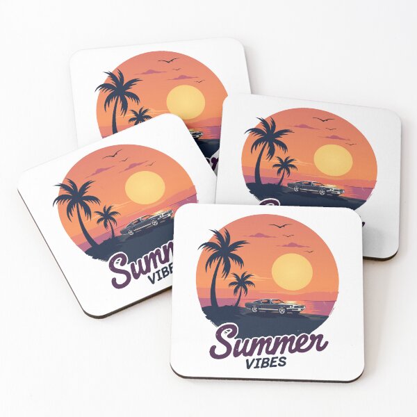 Item preview, Retro Muscle Car Summer Vibes Sunset - Vintage Beach Coastline Illustration designed and sold by Design-Pro-21.