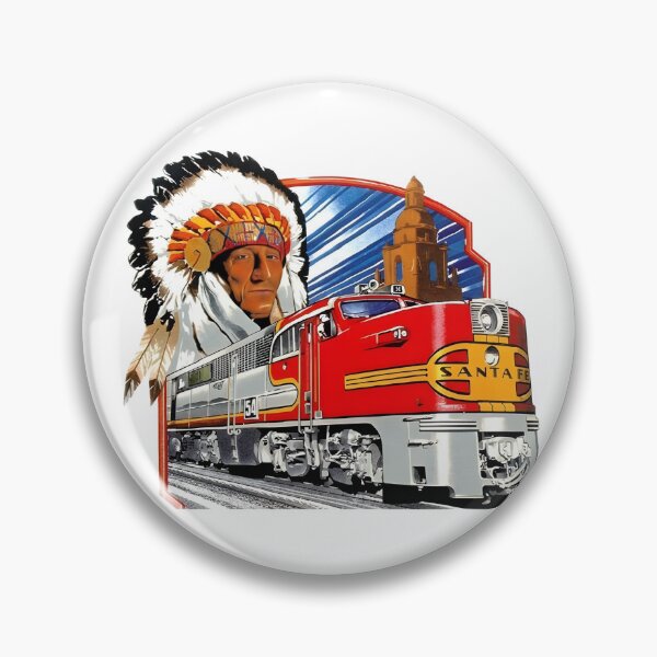 Item preview, Vintage Santa Fe Railway Warbonnet Diesel and Native American Chief Illustration designed and sold by CharlieDesings.