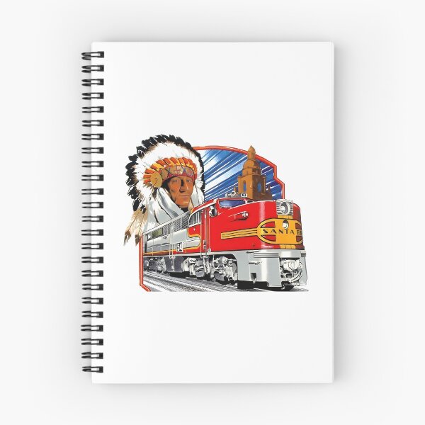 Item preview, Vintage Santa Fe Railway Warbonnet Diesel and Native American Chief Illustration designed and sold by CharlieDesings.