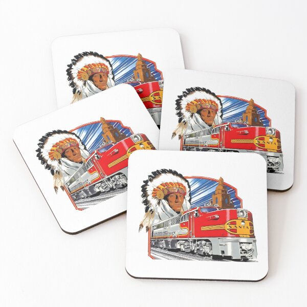 Item preview, Vintage Santa Fe Railway Warbonnet Diesel and Native American Chief Illustration designed and sold by CharlieDesings.
