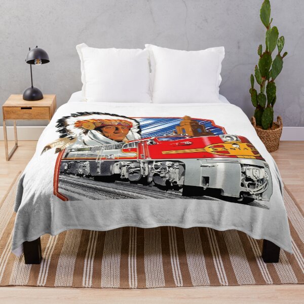 Item preview, Vintage Santa Fe Railway Warbonnet Diesel and Native American Chief Illustration designed and sold by CharlieDesings.
