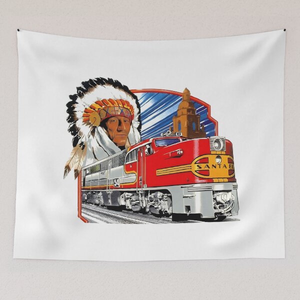 Item preview, Vintage Santa Fe Railway Warbonnet Diesel and Native American Chief Illustration designed and sold by CharlieDesings.