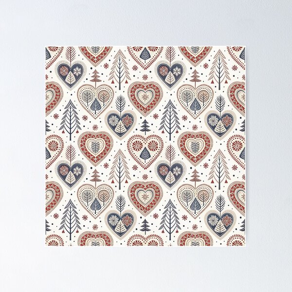 Item preview, Nordic Folk Hearts | Cozy Scandinavian Art designed and sold by Shuga-Design.