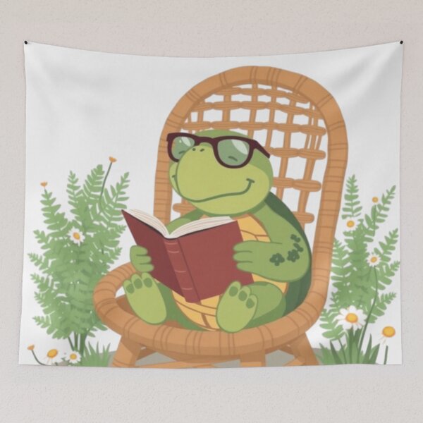 Item preview, Cute Reading Turtle Illustration | Cozy Book Lover Animal Art designed and sold by HappySproutArt.