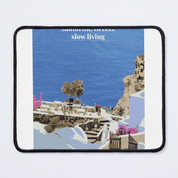 Item preview, Santorini Greece Sunset Illustration | Iconic White & Blue Island View designed and sold by PixelWaveBD.