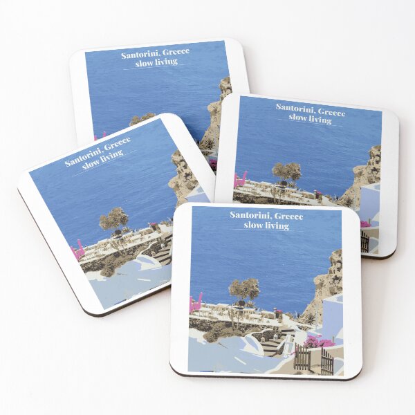 Item preview, Santorini Greece Sunset Illustration | Iconic White & Blue Island View designed and sold by PixelWaveBD.