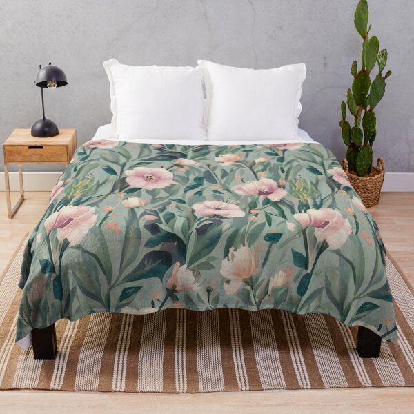 Item preview, Vintage Pink Flowers Sage Green Pattern designed and sold by Ed & Harmony.
