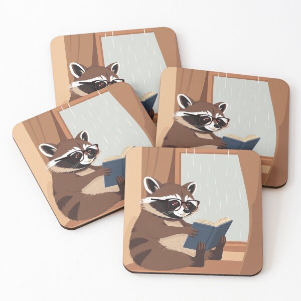 Item preview, Rainy Day Raccoon – Cozy Reading in Retro Style designed and sold by HappySproutArt.