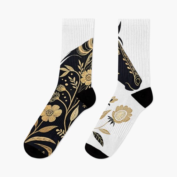 Item preview, Golden Floral Horse on Black – Luxury Boho designed and sold by Angellacelin.