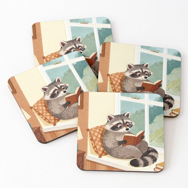 Item preview,  Raccoon with Book – Cozy Reading in Retro Style designed and sold by HappySproutArt.