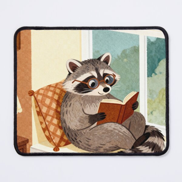 Item preview, Raccoon with Book – Cozy Reading in Retro Style designed and sold by HappySproutArt.