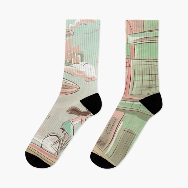 Item preview, Pastel Futuristic City Bicycle Illustration designed and sold by Ed & Harmony.