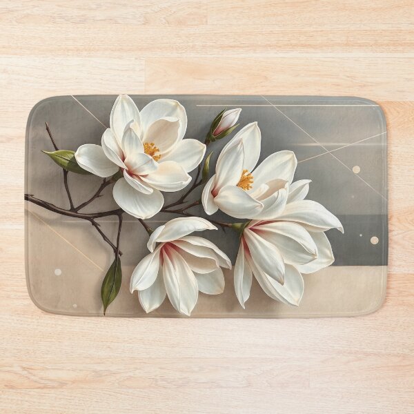 Item preview, White Magnolia Flowers, Abstract Grey and Beige Art designed and sold by SolaoLab.