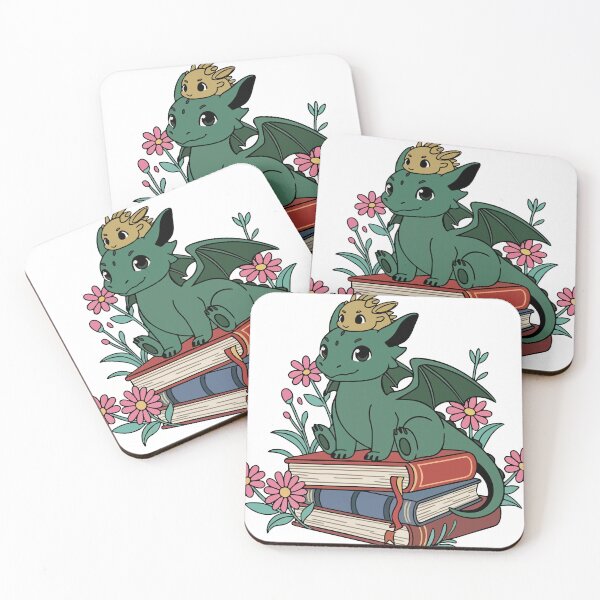 Item preview, Cute Dragon and Baby Reading on Stack of Books - Floral Fantasy Bookworm designed and sold by Floomart.