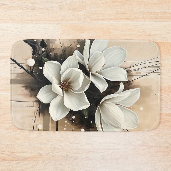 Item preview, White Magnolia Flowers, Abstract Grey and Beige Ink Splash Art designed and sold by SolaoLab.