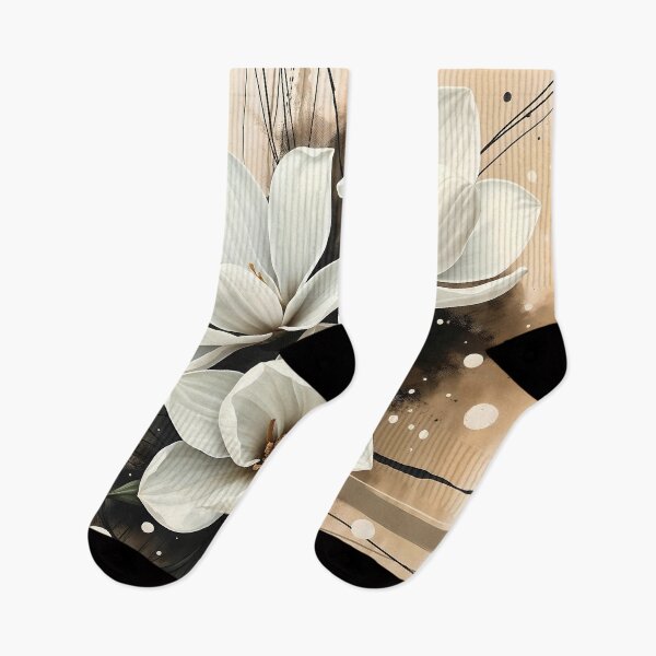 Item preview, White Magnolia Flowers, Abstract Grey and Beige Ink Splash Art designed and sold by SolaoLab.
