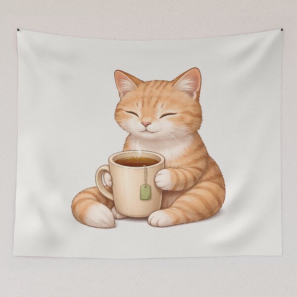 Item preview, Cozy Cat with Tea Mug designed and sold by Ombrya.