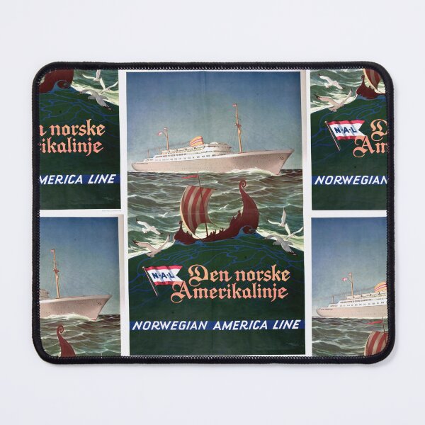 Item preview, Vintage Norwegian America Line Poster | Modern Ocean Liner & Viking Ship | Mid-20th Century Travel Art | Maritime Heritage Decor designed and sold by artofuniverse.