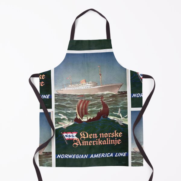 Item preview, Vintage Norwegian America Line Poster | Modern Ocean Liner & Viking Ship | Mid-20th Century Travel Art | Maritime Heritage Decor designed and sold by artofuniverse.