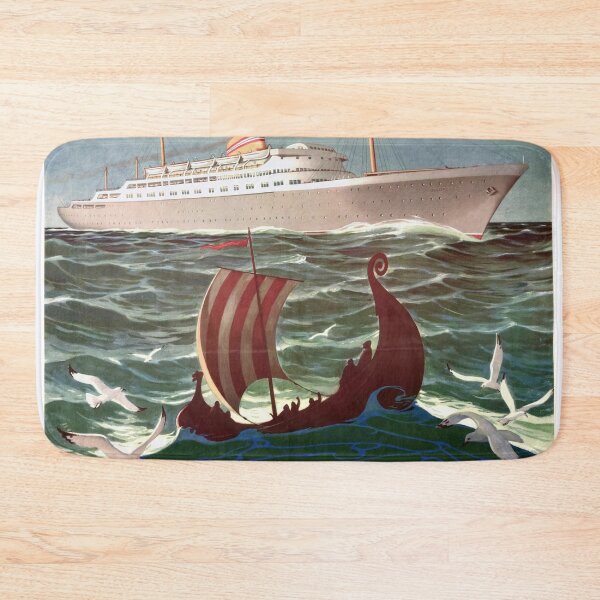 Item preview, Vintage Norwegian America Line Poster | Modern Ocean Liner & Viking Ship | Mid-20th Century Travel Art | Maritime Heritage Decor designed and sold by artofuniverse.