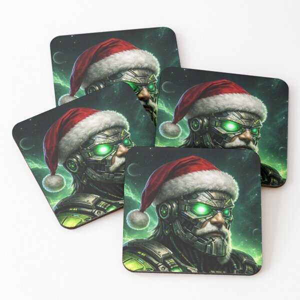 Item preview, Sci-Fi Cybernetic Santa Claus Christmas Art – Neon Green Emerald Futuristic Space Illustration designed and sold by TSOL5.