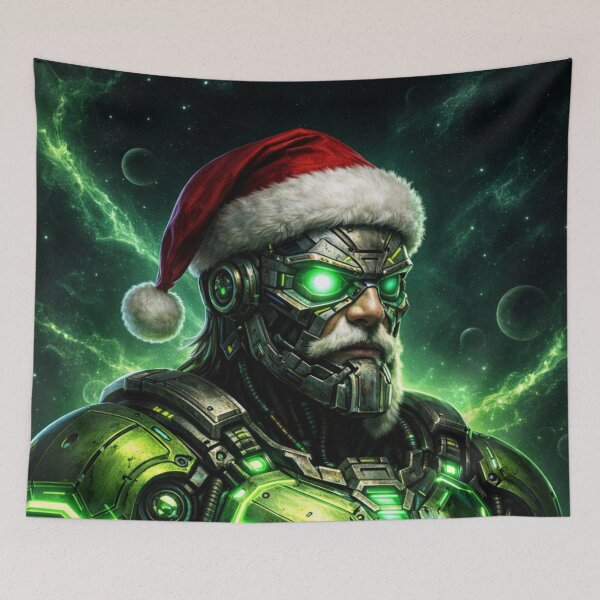 Item preview, Sci-Fi Cybernetic Santa Claus Christmas Art – Neon Green Emerald Futuristic Space Illustration designed and sold by TSOL5.