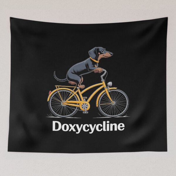 Item preview, Dachshund on Bicycle Doxycycline Pharmacy Pun Dog  designed and sold by MythWoot.