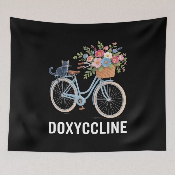 Item preview, Doxycycline Pharmacy Pun Dachshund on Bicycle Flower  designed and sold by MythWoot.
