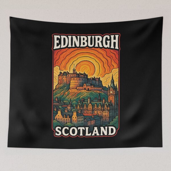 Item preview, Edinburgh Scotland Retro Trippy Art Travel designed and sold by TomFrontierArt.