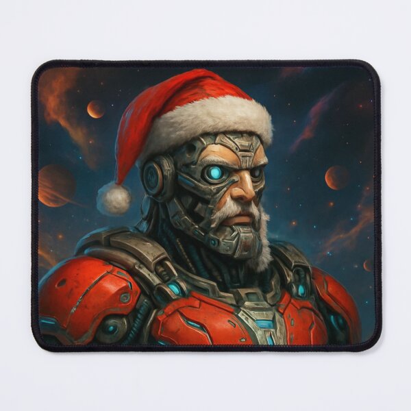 Item preview, Sci-Fi Cybernetic Santa Claus Christmas Art – Neon Blue Cyan Futuristic Space Illustration designed and sold by TSOL5.