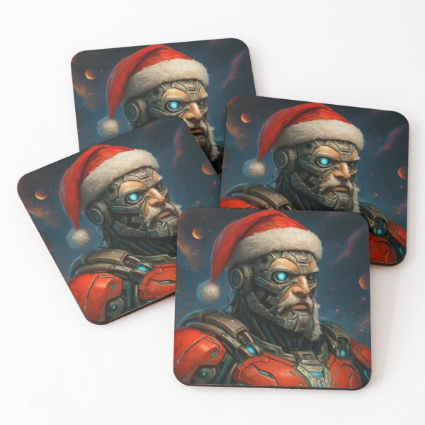 Item preview, Sci-Fi Cybernetic Santa Claus Christmas Art – Neon Blue Cyan Futuristic Space Illustration designed and sold by TSOL5.