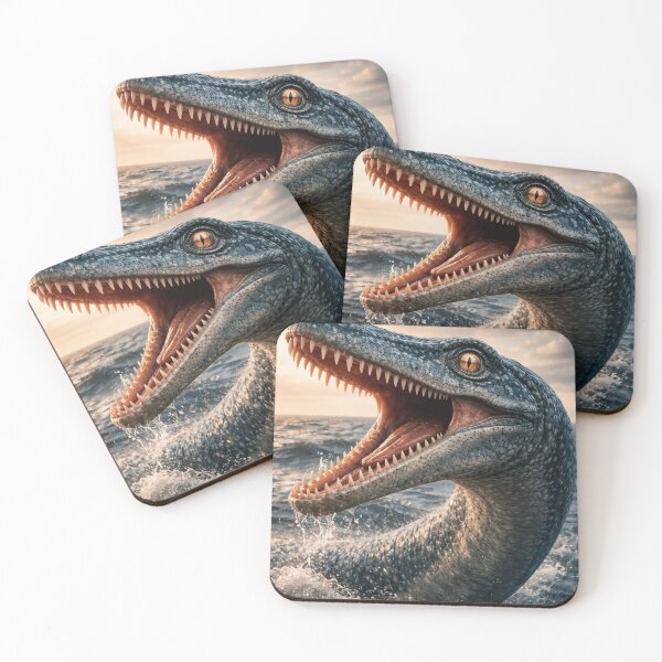 Item preview, Primal Terror: The Plesiosaur's Golden-Eyed Roar Above the Sunset Sea designed and sold by PrehistoryPulse.