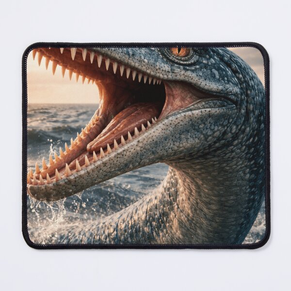 Item preview, Primal Terror: The Plesiosaur's Golden-Eyed Roar Above the Sunset Sea designed and sold by PrehistoryPulse.