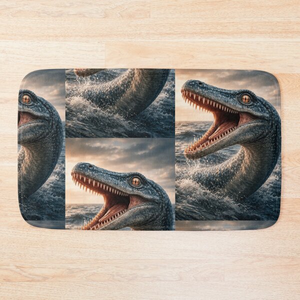 Item preview, Primal Terror: The Plesiosaur's Golden-Eyed Roar Above the Sunset Sea designed and sold by PrehistoryPulse.
