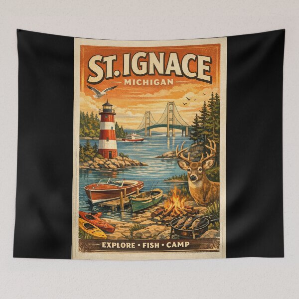 Item preview, St. Ignace Michigan Lakeside Adventure Illustration designed and sold by American Travels.