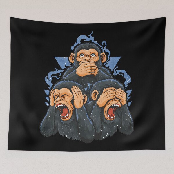 Item preview, Three Wise Monkeys Graffiti Street Art See Hear Speak No Evil Chimp Urban Design designed and sold by DrawHandArt.
