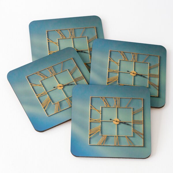 Item preview, Elegant Square Wall Clock With Gold Roman Numerals On Blue Gradient Wall designed and sold by Nmallia.
