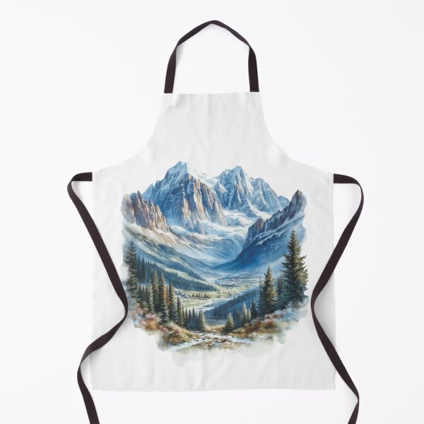 Artikelvorschau, Aquarell-Berglandschaft | Verschneites Alpental und Kiefernwald entworfen und verkauft von RokaCircles.