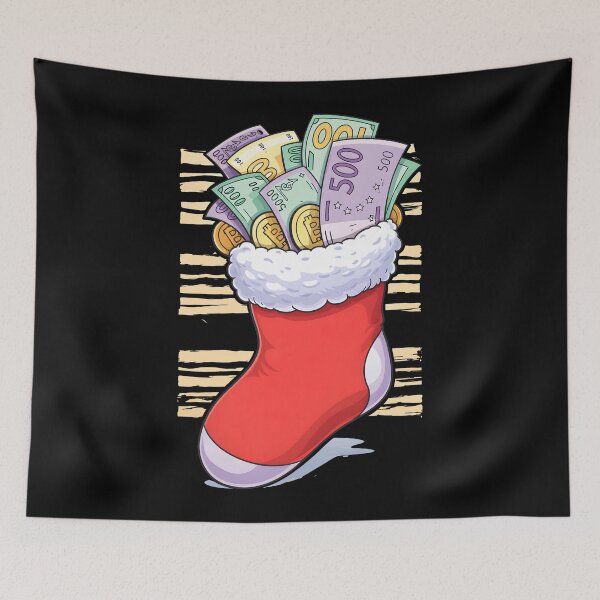 Item preview, Christmas Stocking Full of Money and Bitcoin Illustration designed and sold by DrawHandArt.