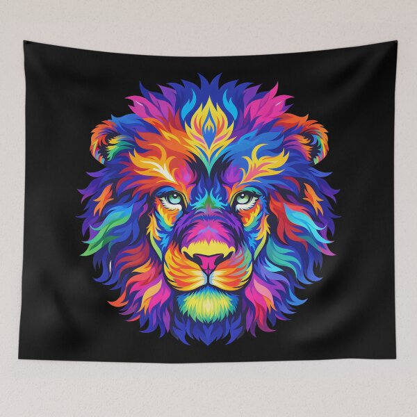 Item preview, Colorful Lion Head Rainbow Animal Art designed and sold by DrawHandArt.
