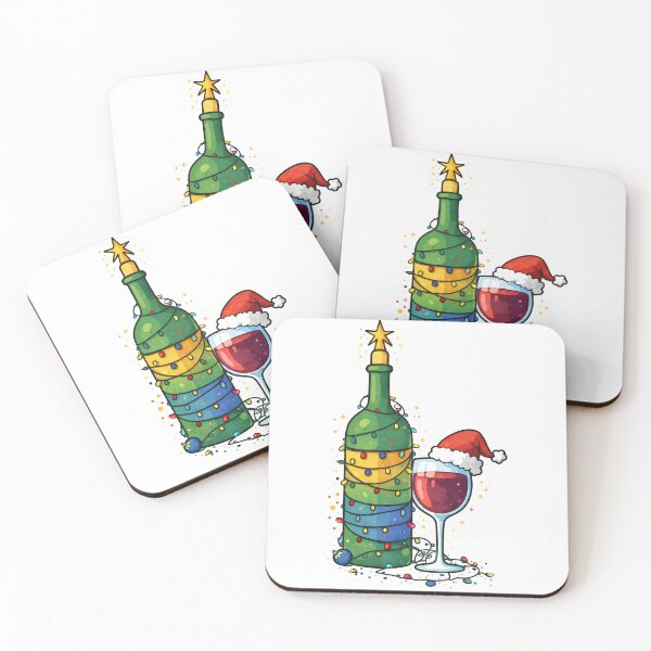 Item preview, Christmas Wine Bottle With Lights And Santa Hat designed and sold by DrawHandArt.