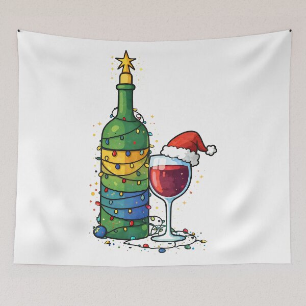 Item preview, Christmas Wine Bottle With Lights And Santa Hat designed and sold by DrawHandArt.