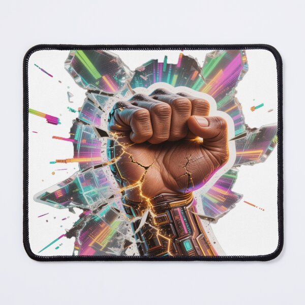 Item preview, Raised Fist Breaking Digital Chains – Neon Protest Sticker Art 2025 designed and sold by ARTCREATESHOP.